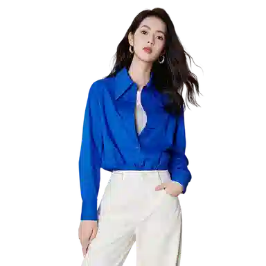 晚白 显白翻领纯色韩式百搭衬衫 女款