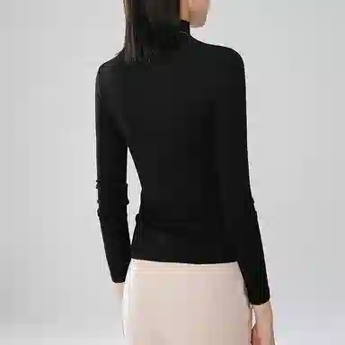 晚白 修身立领长袖休闲打底针织衫 女款 黑色