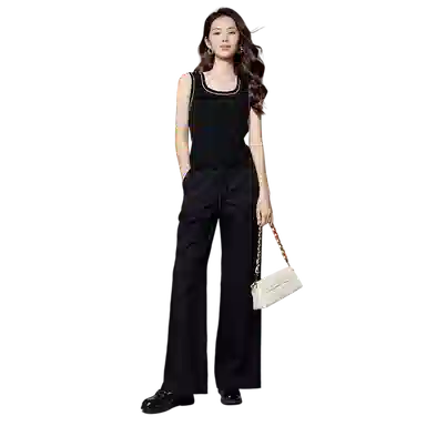 晚白 简约百搭上衣拼色休闲风背心针织 女款