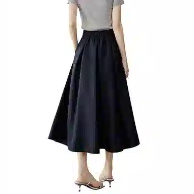 晚白 高腰舒适纯色休闲长裙 女款 深蓝色