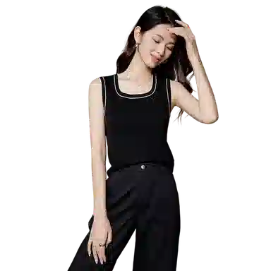 晚白 简约百搭上衣拼色休闲风背心针织 女款