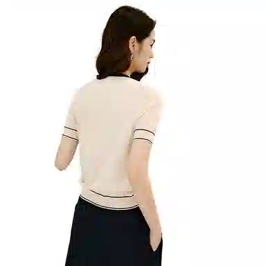 晚白 通勤简约圆领短袖针织衫 女款