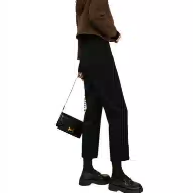 晚白 纯色高腰毛呢直筒休闲裤 女款 杏色