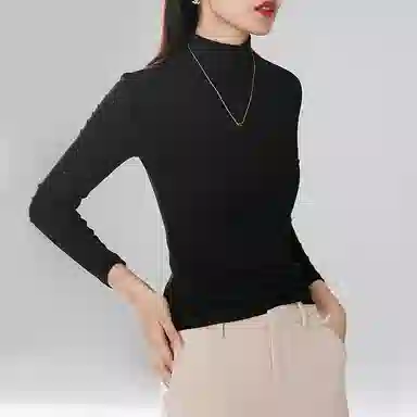 晚白 修身立领长袖休闲打底针织衫 女款 黑色