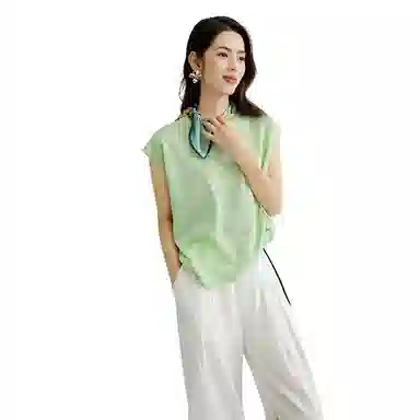 晚白 高弹力轻薄透气宽松版型针织衫 女款