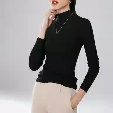 晚白 修身立领长袖休闲打底针织衫 女款 黑色