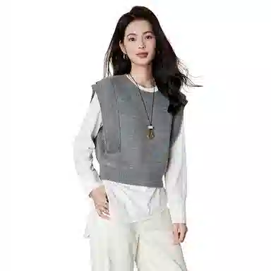 晚白 双层设计条纹针织高弹力软糯不扎肤马甲 女款