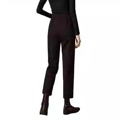 晚白 纯色高腰毛呢直筒休闲裤 女款 杏色