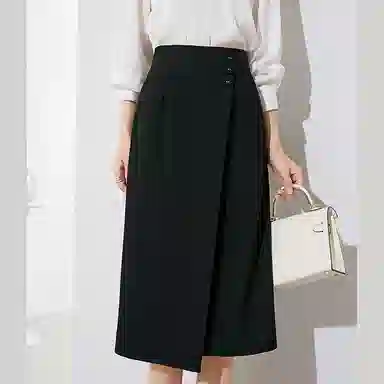 晚白 纯色高腰包臀休闲长裙  女款  黑色