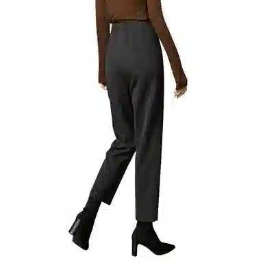 晚白 纯色高腰毛呢直筒休闲裤 女款 杏色