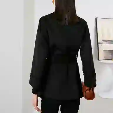 晚白 双面呢子羊毛外套大衣 女款 黑色