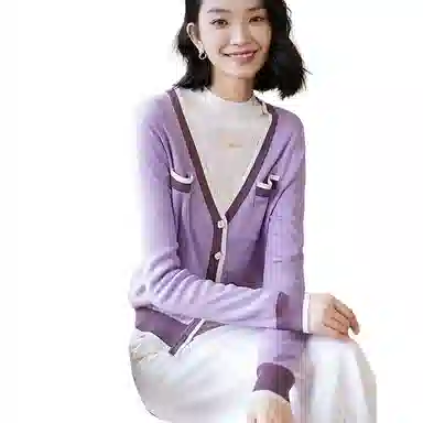 晚白 高弹软糯羊毛针织衫 女款 紫色