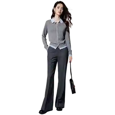 晚白 假两件亲肤韩系翻领百搭针织衫 女款