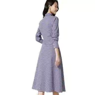 晚白 高腰翻领格纹连衣裙 女款 格子