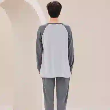 俏佳人 纯棉套头睡衣男士春秋季纯色简约休闲宽松可外穿青少年长袖长裤 家居套装  男款  灰色