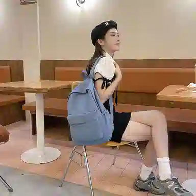 泰克森 休闲大容量纯色简约 尼龙 双肩包 大号 男女同款情侣款 黑色/白色/蓝色