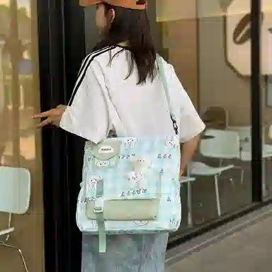 泰克森 大容量卡通补习袋手提补课包中小学生格子尼龙单肩斜挎包男女通用多色