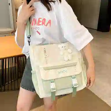 泰克森 大容量可爱高中生 尼龙 手拎书袋补习袋手提袋斜挎包 中号 男女同款情侣款 白色/米色/粉色/紫色/黑色