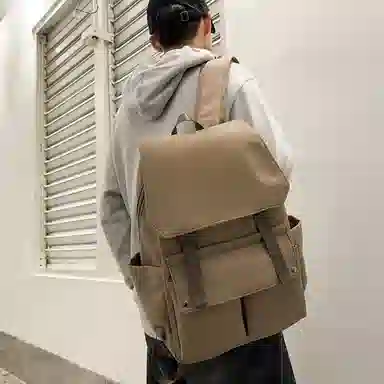 泰克森 开学季初中生纯色翻盖时尚潮流 尼龙 双肩包 男女同款情侣款 黑色/白色/蓝色/咖色