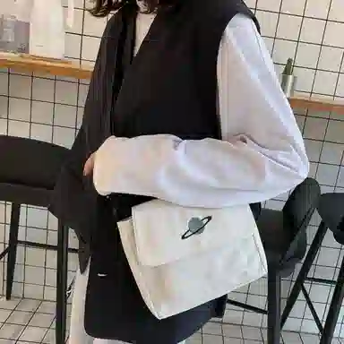 泰克森 星球工装 帆布 帆布包单肩斜挎包 小号 男女同款情侣款 黑色/白色