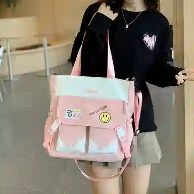 泰克森 大容量小清新撞色 尼龙 单肩斜挎包 中号 男女同款情侣款 粉色/米黄色/绿色/黑色/紫色