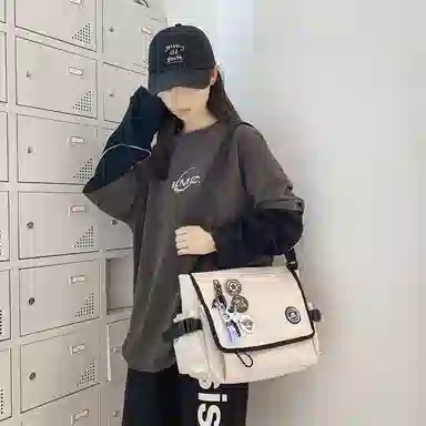 泰克森 单肩包日系简约时尚斜挎包校园工装休闲原宿挎包 尼龙 大号 白色/蓝色/黑色 男女同款情侣款