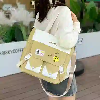 泰克森 大容量小清新撞色 尼龙 单肩斜挎包 中号 男女同款情侣款 粉色/米黄色/绿色/黑色/紫色