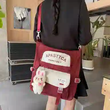 泰克森 学生拼色 斜挎包 学院风初中生单肩包大容量手提补习袋 尼龙 男女同款情侣款 多色 大号