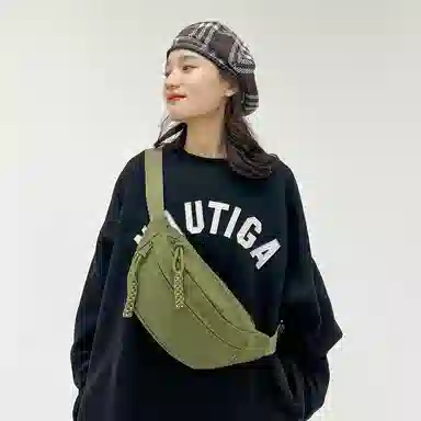 泰克森 百搭 帆布 帆布包腰包 中号 男女同款情侣款 白色/黑色/绿色/棕色