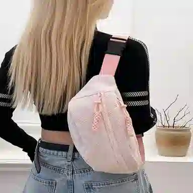 泰克森 街头潮流便携 尼龙 胸包 常规 男女同款情侣款 米黄色/粉红色