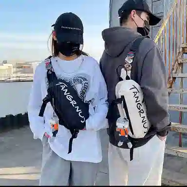 泰克森 拉链开合 尼龙布 单肩包 小号 男女同款情侣款 黑/白