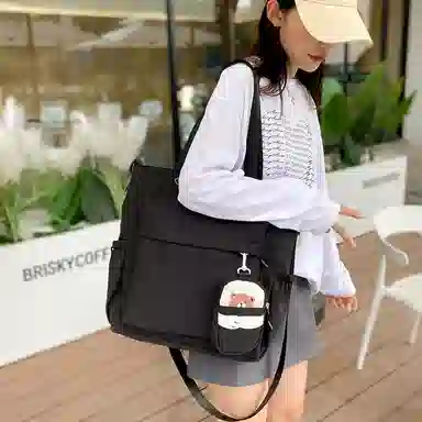 泰克森 简约可爱大容量质感补习袋 尼龙 手提单肩斜挎包 中号 男女同款情侣款 米白色/粉色/紫色/绿色/黑色