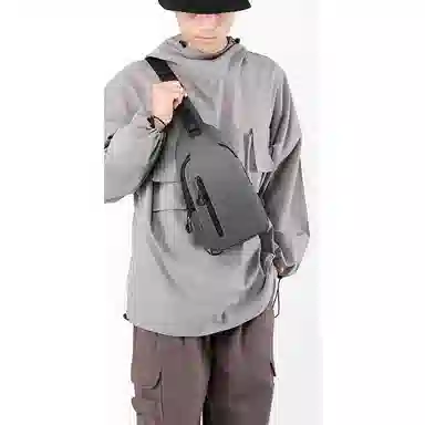 泰克森 拉链开合大容量 涤纶 胸包 常规 男女同款情侣款 黑色/灰色