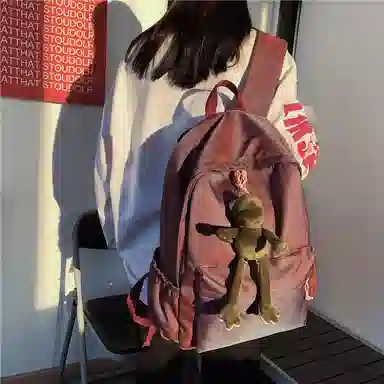 泰克森 休闲街头潮酷简约 尼龙 背包双肩包 大号 男女同款情侣款 黑色/红色