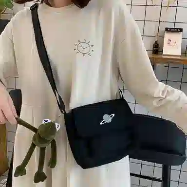 泰克森 星球工装 帆布 帆布包单肩斜挎包 小号 男女同款情侣款 黑色/白色