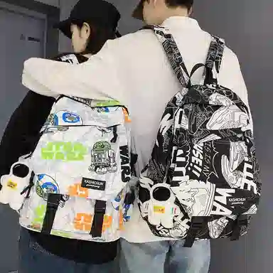 泰克森 新款潮酷时尚迷彩涂鸦校园尼龙港风大学生书包背包双肩包 中号 男女同款 多色