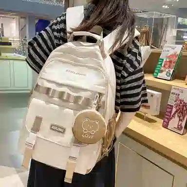 泰克森 校园韩版学生时尚可爱小清新初中生 尼龙 书包背包双肩包 大号 男女同款情侣款 黑色/绿色/卡其色/粉色/蓝色/紫色