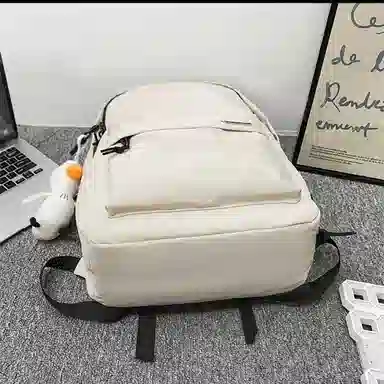 泰克森 简约大容量旅行休闲日系初高中大学生 尼龙 双肩包 男女同款情侣款 黑色/白色