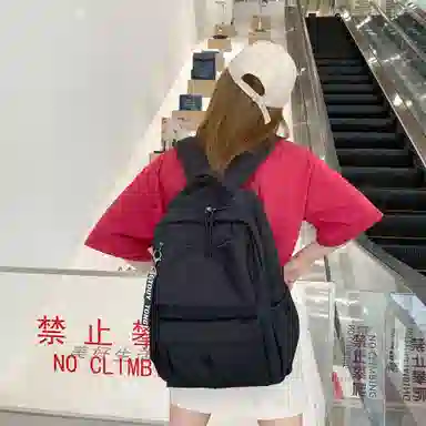 泰克森 韩版原宿时尚潮流 帆布 双肩包 中号 男女同款情侣款 黑色/灰色