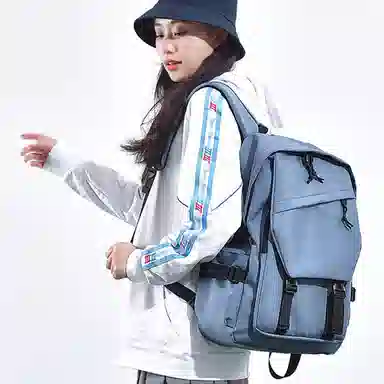 泰克森 减负书包大容量电脑背包防泼水纯色车缝线 耐磨面料 双肩包 男女同款情侣款 蓝色/白色/粉色/灰色/黑色