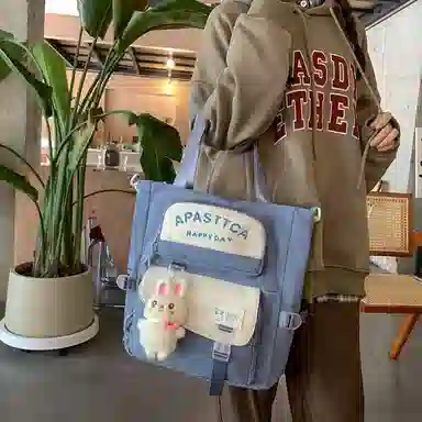 泰克森 学生拼色 斜挎包 学院风初中生单肩包大容量手提补习袋 尼龙 男女同款情侣款 多色 大号