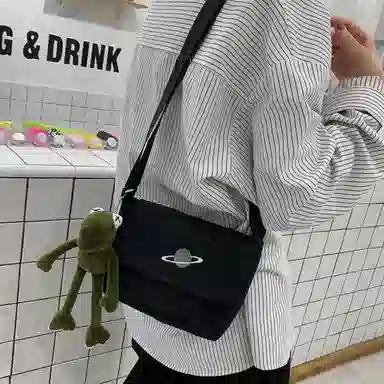 泰克森 星球工装 帆布 帆布包单肩斜挎包 小号 男女同款情侣款 黑色/白色