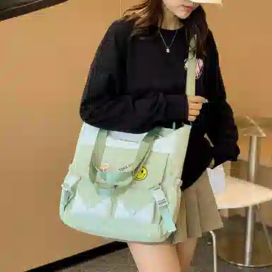 泰克森 大容量小清新撞色 尼龙 单肩斜挎包 中号 男女同款情侣款 粉色/米黄色/绿色/黑色/紫色