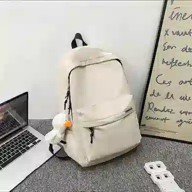 泰克森 简约大容量旅行休闲日系初高中大学生 尼龙 双肩包 男女同款情侣款 黑色/白色