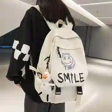 泰克森 大容量学生书包原宿风潮酷背包 尼龙 双肩包 男女同款情侣款 黑色/白色