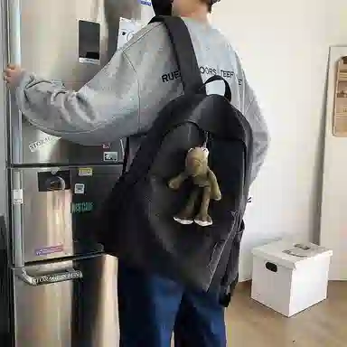 泰克森 休闲街头潮酷简约 尼龙 背包双肩包 大号 男女同款情侣款 黑色/红色