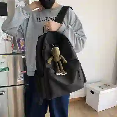 泰克森 休闲街头潮酷简约 尼龙 背包双肩包 大号 男女同款情侣款 黑色/红色