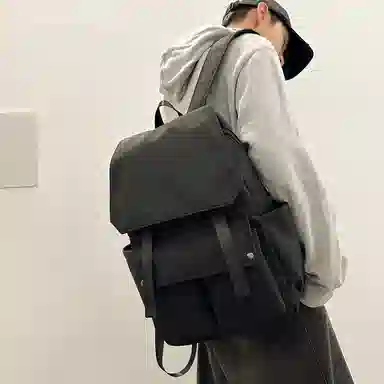 泰克森 开学季初中生纯色翻盖时尚潮流 尼龙 双肩包 男女同款情侣款 黑色/白色/蓝色/咖色