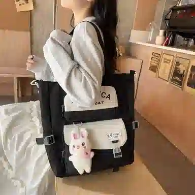 泰克森 学生拼色 斜挎包 学院风初中生单肩包大容量手提补习袋 尼龙 男女同款情侣款 多色 大号