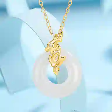翡翠王朝 祥龙献瑞国潮新中式汉服平安扣 十二生肖 玉髓 玉石项链 女款